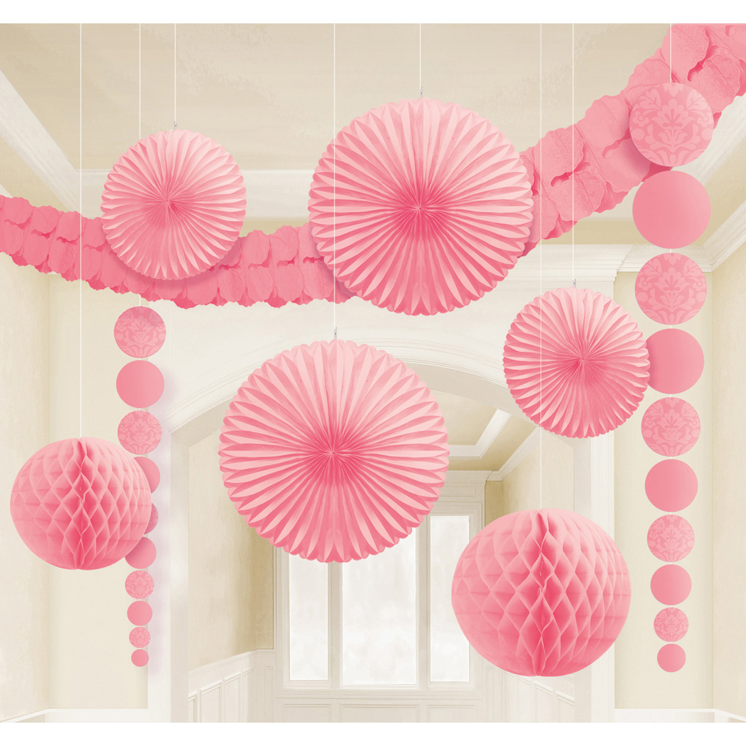 Decoration Kit Damask Pretty Pink Paper 9 Pieces 360 Cm 90 Cm