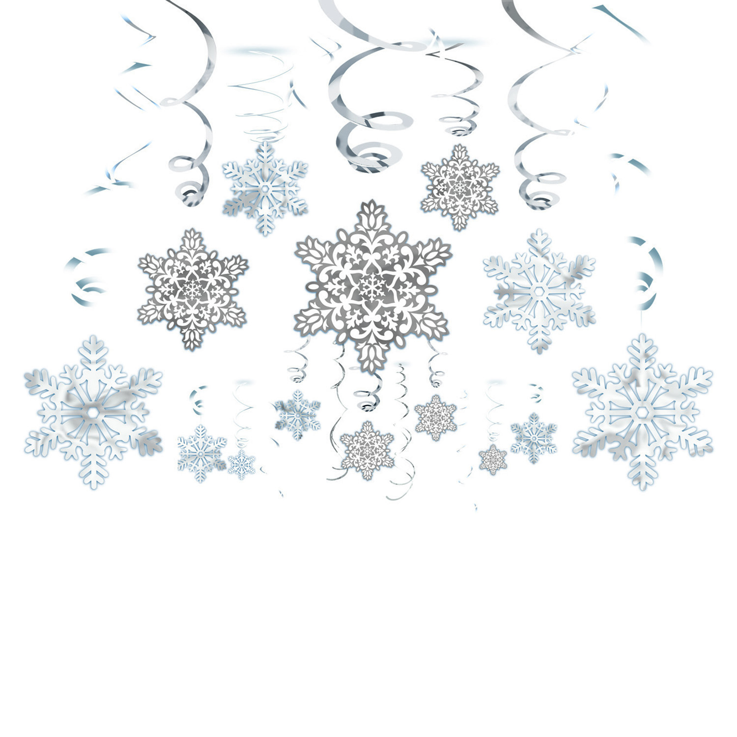 30 x Hanging Christmas Snowflake & Foil Swirl Party Decorations
